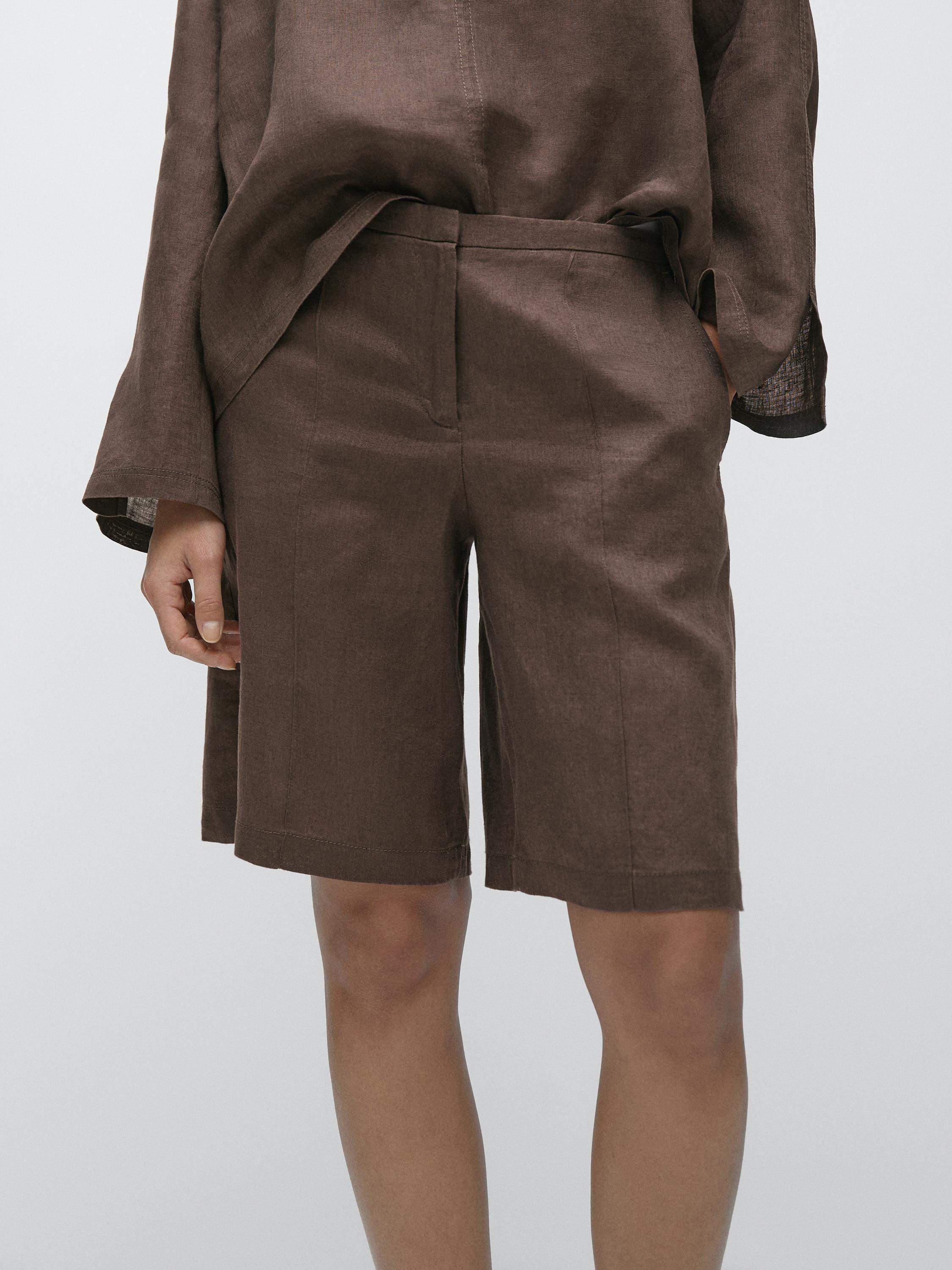 100% linen short Bermuda shorts